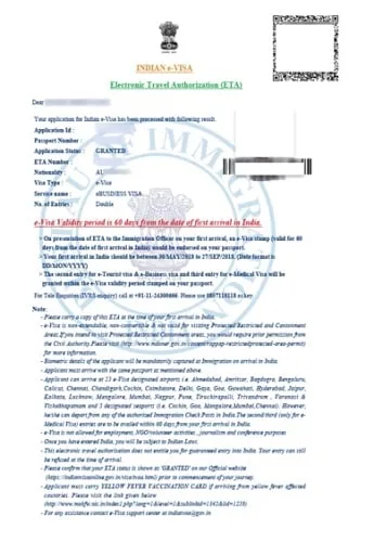 India eVisa Example