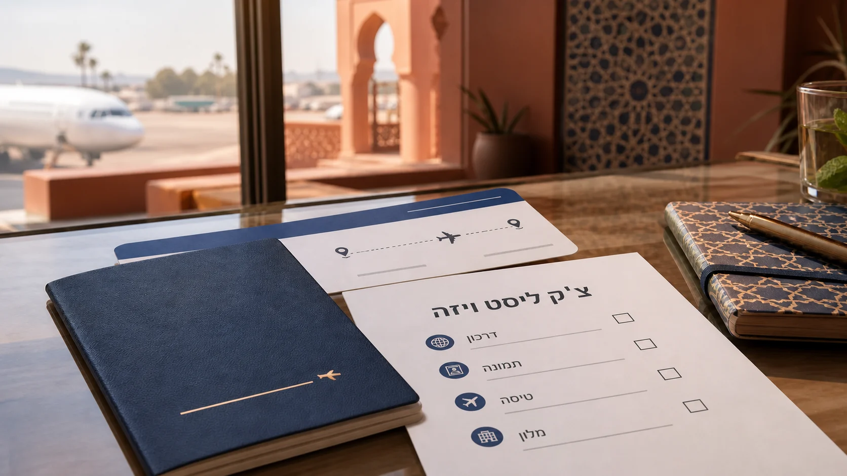 דרכון, כרטיס טיסה וצ'ק ליסט ויזה לקראת טיסה ישירה למרוקו