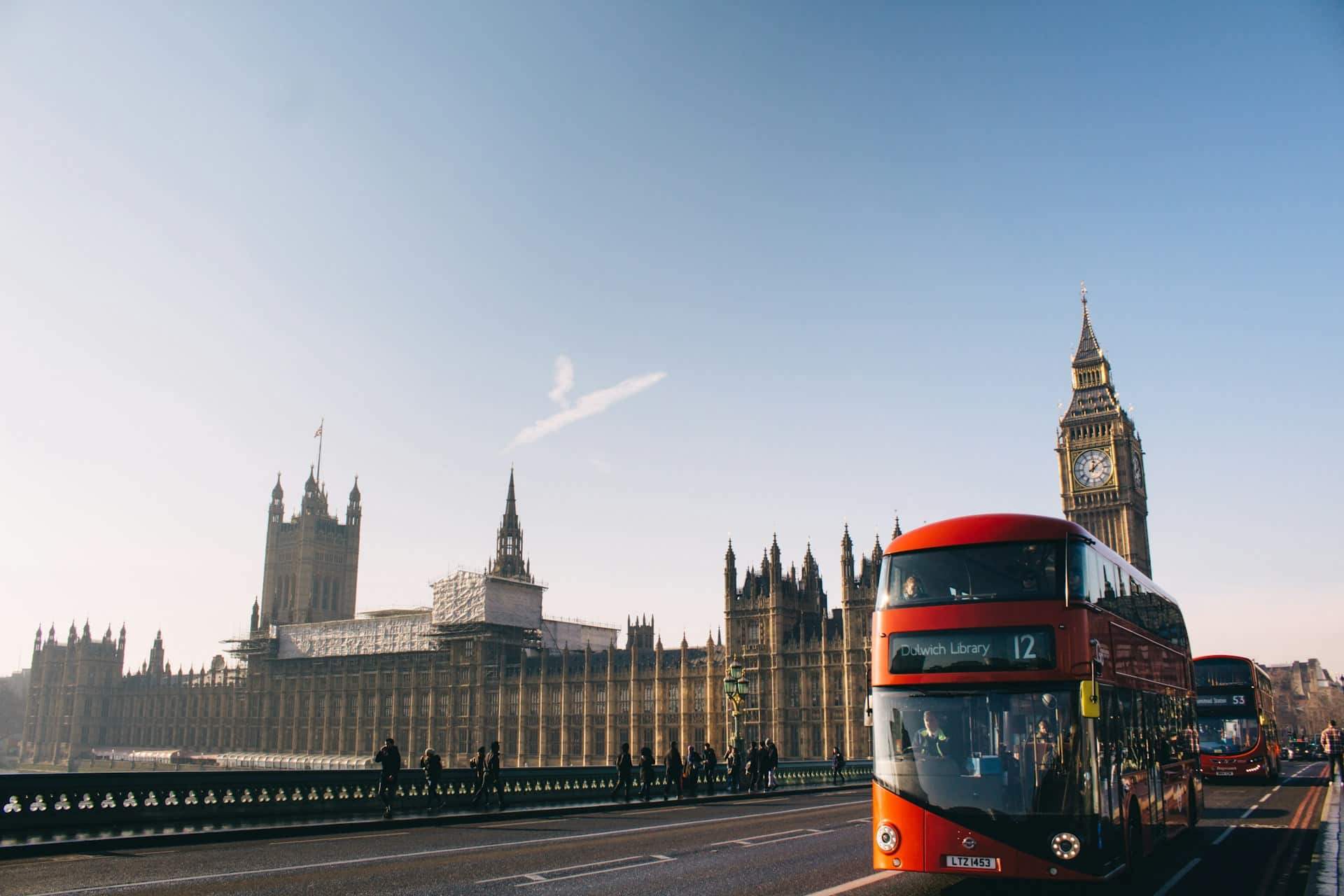 Red Bus at Palace of Westminster, London